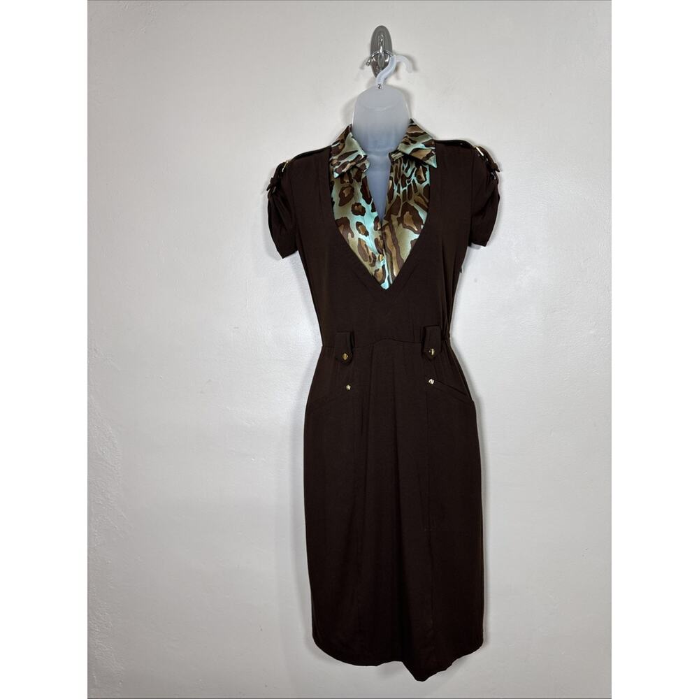 NWT VTG Cache Womens Dress 70s Office MSRP $138 Silk Office Career Leopard